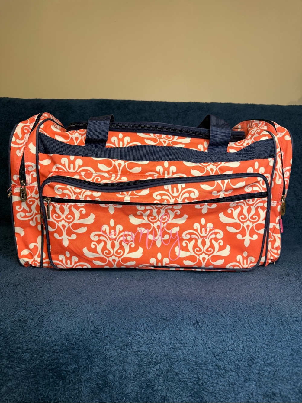 Coral and White Patterned Weekender Duffel Bag